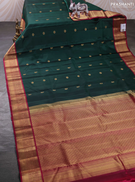 Bottle Green & Magenta Pink Pure Kanchipuram Silk - Buttas