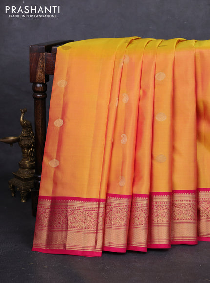 Mustard Yellow & Pink Pure Kanchipuram Silk - Buttas