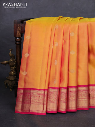 Mustard Yellow & Pink Pure Kanchipuram Silk - Buttas