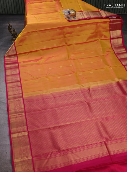 Mustard Yellow & Pink Pure Kanchipuram Silk - Buttas