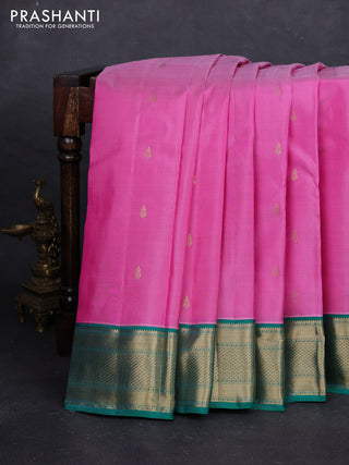 Pink & Teal Green Pure Kanchipuram Silk - Buttas