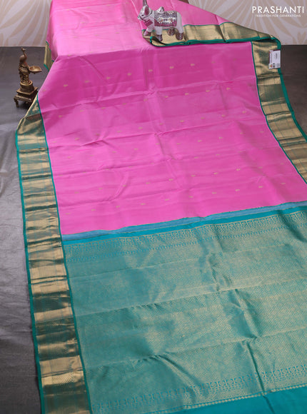 Pink & Teal Green Pure Kanchipuram Silk - Buttas