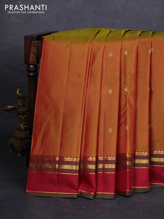 Mustard Green & Red Pure Kanchipuram Silk - Buttas