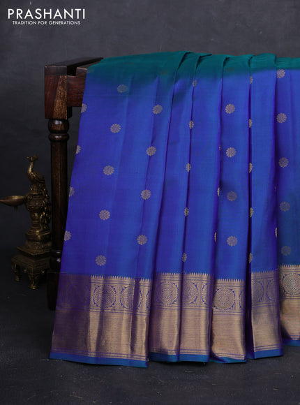 Teal Blue Pure Kanchipuram Silk - Buttas