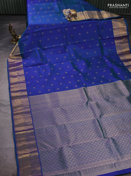Teal Blue Pure Kanchipuram Silk - Buttas