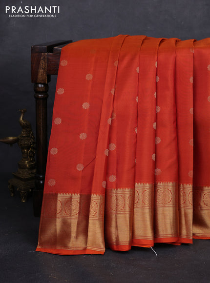 Rust Pure Kanchipuram Silk - Buttas