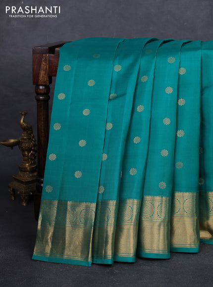Teal Green Pure Kanchipuram Silk - Buttas