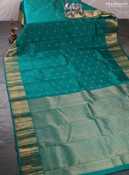 Teal Green Pure Kanchipuram Silk - Buttas