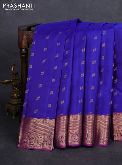 Blue & Magenta Pink Pure Kanchipuram Silk - Buttas