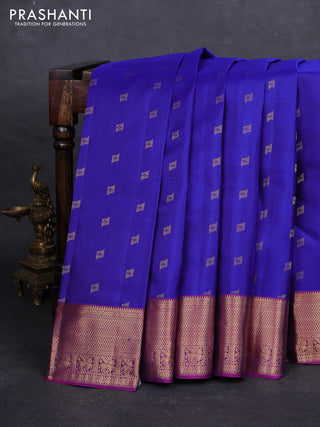 Blue & Magenta Pink Pure Kanchipuram Silk - Buttas