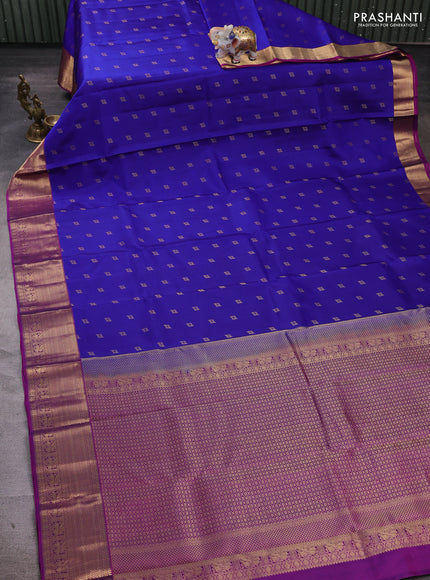 Blue & Magenta Pink Pure Kanchipuram Silk - Buttas