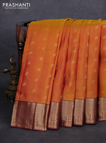 Mustard Yellow & Maroon Pure Kanchipuram Silk - Buttas