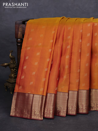 Mustard Yellow & Maroon Pure Kanchipuram Silk - Buttas