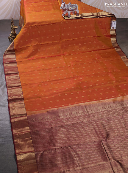 Mustard Yellow & Maroon Pure Kanchipuram Silk - Buttas