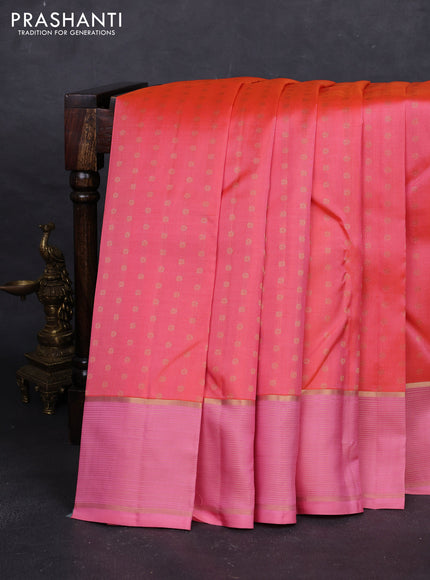 Peach Orange & Peach Pink Pure Kanchipuram Silk - 1000 Buttas