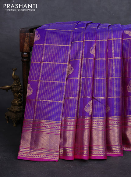 Purple & Pink Pure Kanchipuram Silk - Checks
