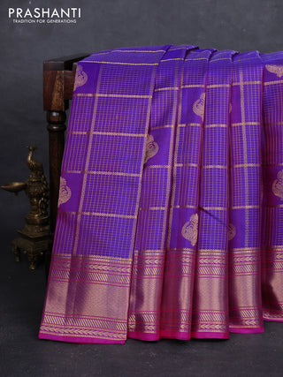 Purple & Pink Pure Kanchipuram Silk - Checks