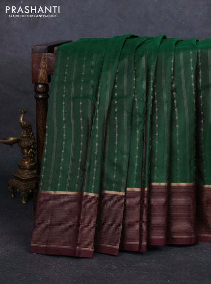Green & Coffee Brown Pure Kanchipuram Silk - Buttas