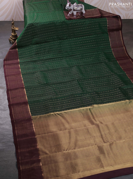 Green & Coffee Brown Pure Kanchipuram Silk - Buttas