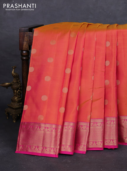Sunset Orange & Pink Pure Kanchipuram Silk - Buttas