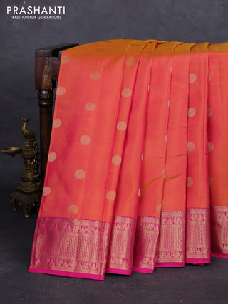 Sunset Orange & Pink Pure Kanchipuram Silk - Buttas