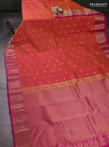 Sunset Orange & Pink Pure Kanchipuram Silk - Buttas