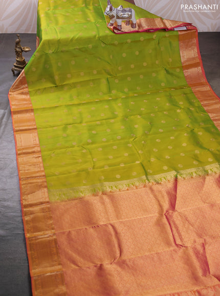 Lime Green & Pink Pure Kanchipuram Silk - Buttas