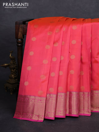 Peach Orange & Pink Pure Kanchipuram Silk - Buttas