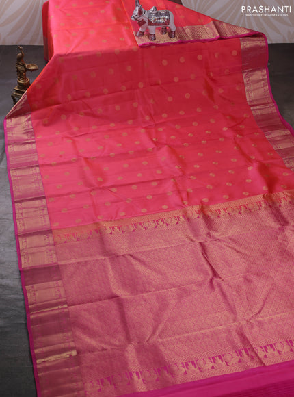 Peach Orange & Pink Pure Kanchipuram Silk - Buttas