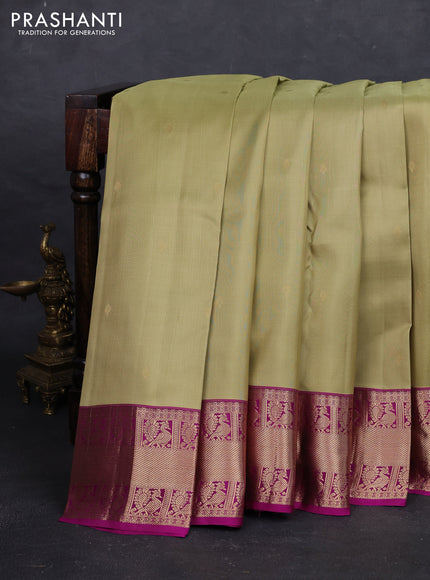 Elaichi Green & Magenta Pink Pure Kanchipuram Silk - Buttas