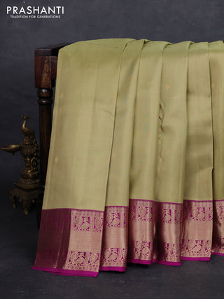 Elaichi Green & Magenta Pink Pure Kanchipuram Silk - Buttas