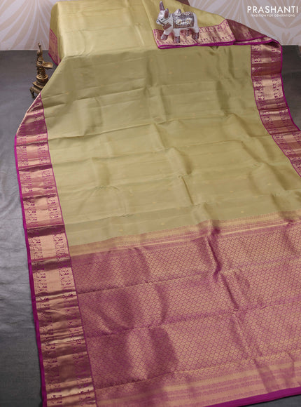 Elaichi Green & Magenta Pink Pure Kanchipuram Silk - Buttas