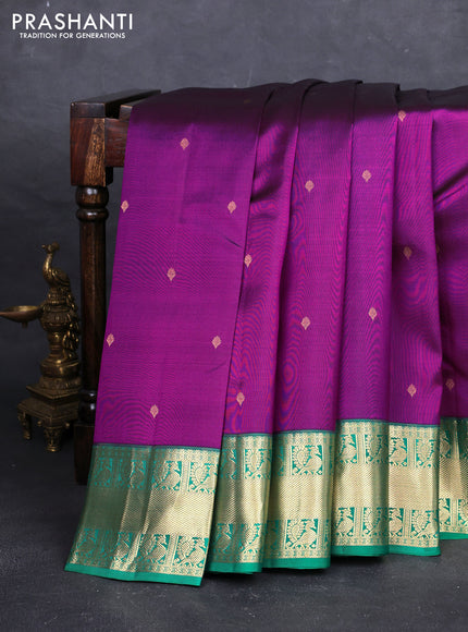 Magenta Pink & Green Pure Kanchipuram Silk - Buttas