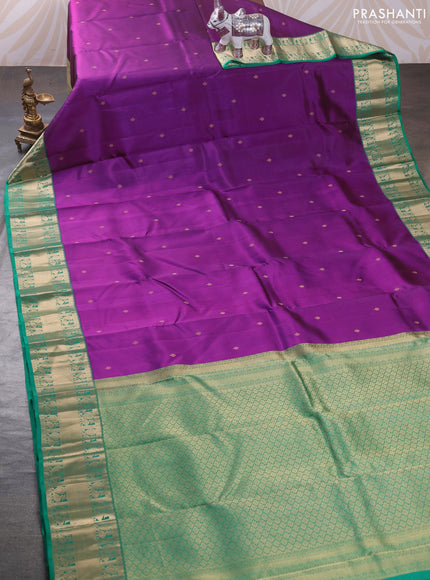 Magenta Pink & Green Pure Kanchipuram Silk - Buttas
