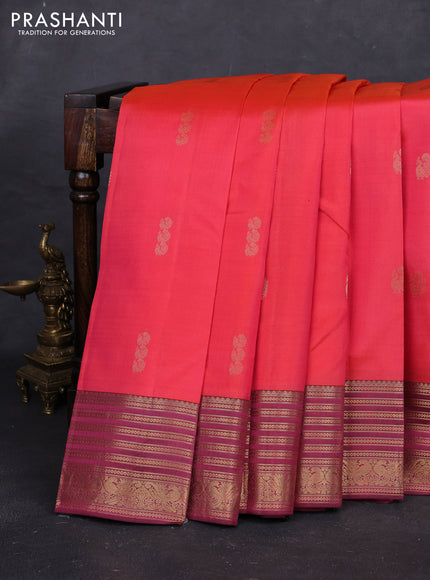 Peach Orange & Pink Pure Kanchipuram Silk - Buttas