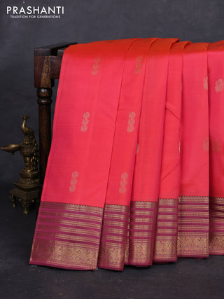 Peach Orange & Pink Pure Kanchipuram Silk - Buttas