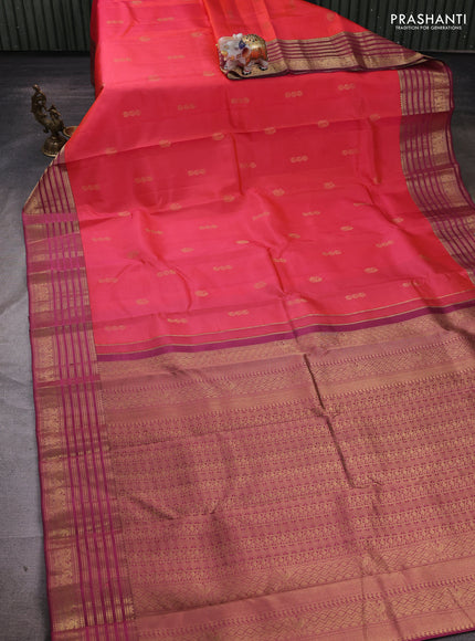 Peach Orange & Pink Pure Kanchipuram Silk - Buttas