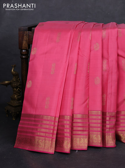Peach Pink & Pink Pure Kanchipuram Silk - Buttas