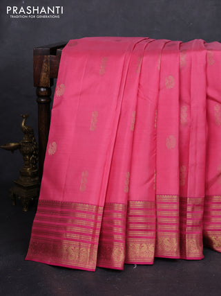 Peach Pink & Pink Pure Kanchipuram Silk - Buttas