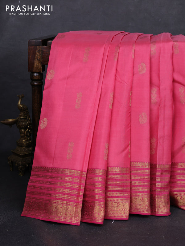 Peach Pink & Pink Pure Kanchipuram Silk - Buttas
