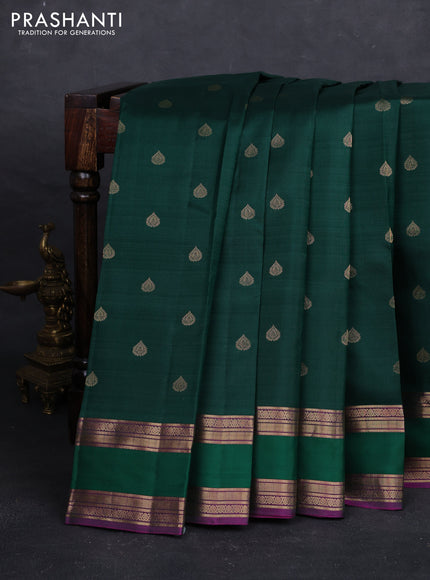 Bottle Green & Magenta Pink Pure Kanchipuram Silk - Buttas