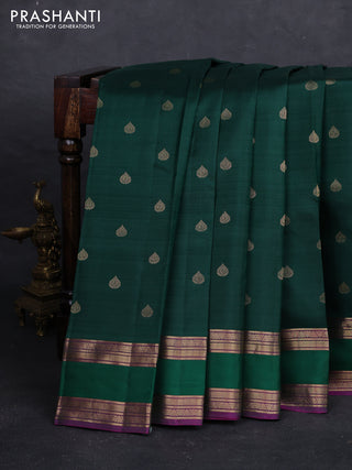 Bottle Green & Magenta Pink Pure Kanchipuram Silk - Buttas