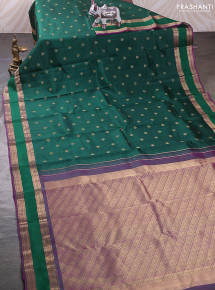 Bottle Green & Magenta Pink Pure Kanchipuram Silk - Buttas