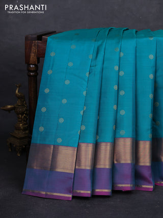 Teal Green & Pink Pure Kanchipuram Silk - Buttas