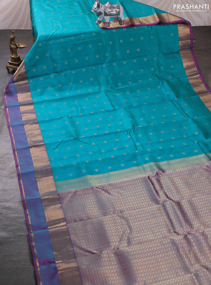 Teal Green & Pink Pure Kanchipuram Silk - Buttas