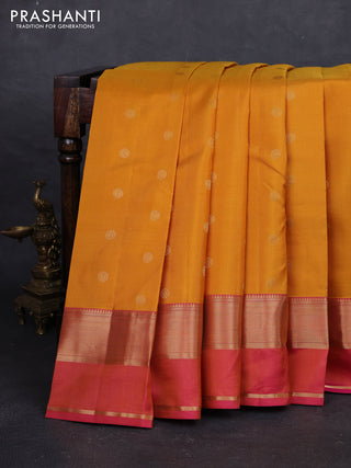 Mustard Yellow & Pink Pure Kanchipuram Silk - Buttas