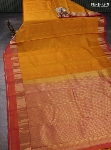 Mustard Yellow & Pink Pure Kanchipuram Silk - Buttas