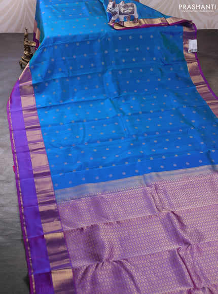 Teal Blue & Purple Pure Kanchipuram Silk - Buttas