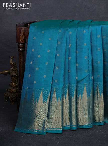 Teal Green Pure Kanchipuram Silk - Buttas