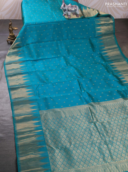 Teal Green Pure Kanchipuram Silk - Buttas